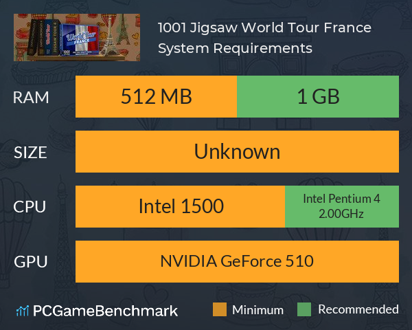 1001 Jigsaw. World Tour: France System Requirements PC Graph - Can I Run 1001 Jigsaw. World Tour: France