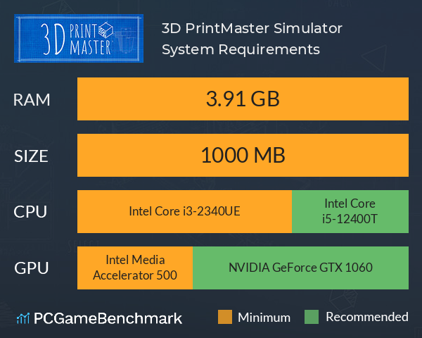 3D PrintMaster Simulator System Requirements PC Graph - Can I Run 3D PrintMaster Simulator