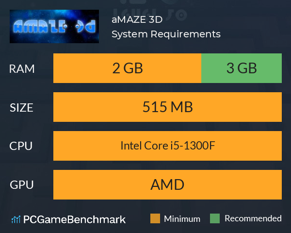 aMAZE 3D System Requirements PC Graph - Can I Run aMAZE 3D