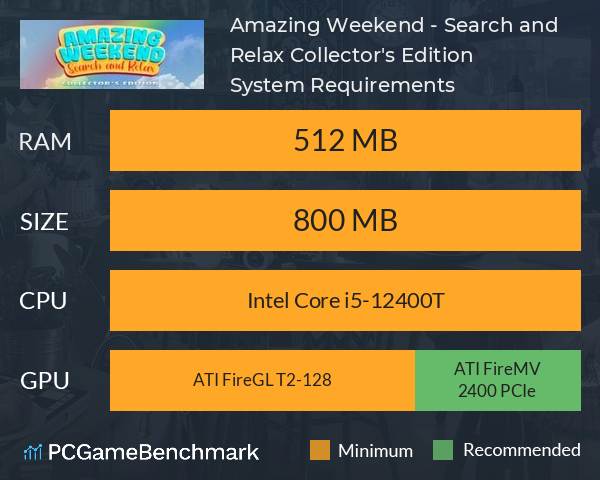 Amazing Weekend - Search and Relax Collector's Edition System Requirements PC Graph - Can I Run Amazing Weekend - Search and Relax Collector's Edition