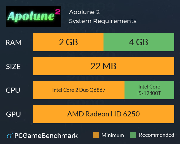 Apolune 2 System Requirements PC Graph - Can I Run Apolune 2