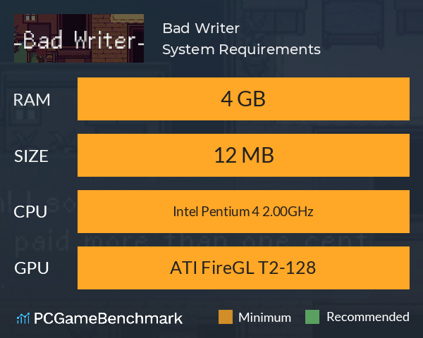 Bad Writer System Requirements PC Graph - Can I Run Bad Writer