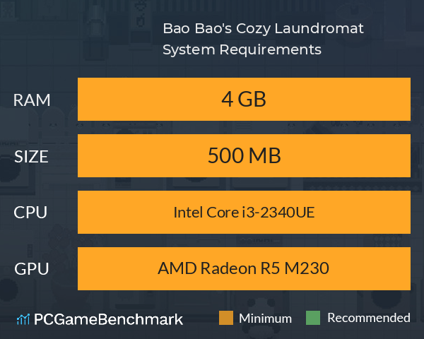 Bao Bao's Cozy Laundromat System Requirements PC Graph - Can I Run Bao Bao's Cozy Laundromat