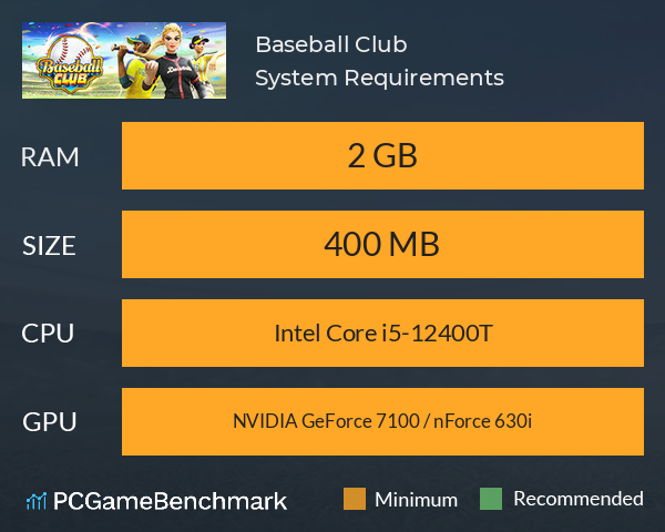 Baseball Club System Requirements PC Graph - Can I Run Baseball Club