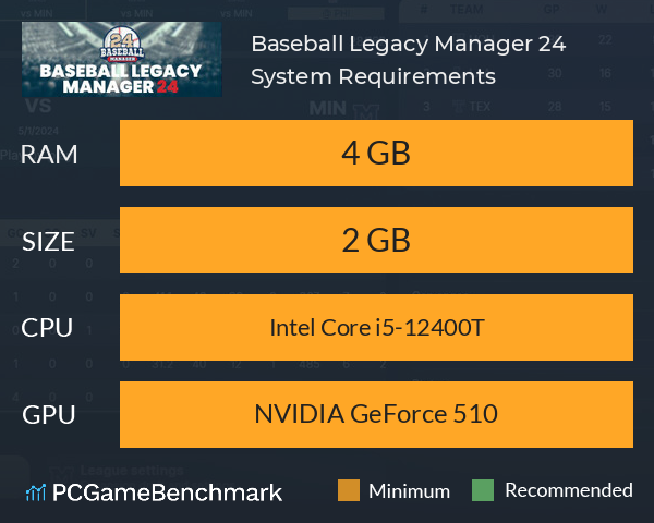 Baseball Legacy Manager 24 System Requirements PC Graph - Can I Run Baseball Legacy Manager 24