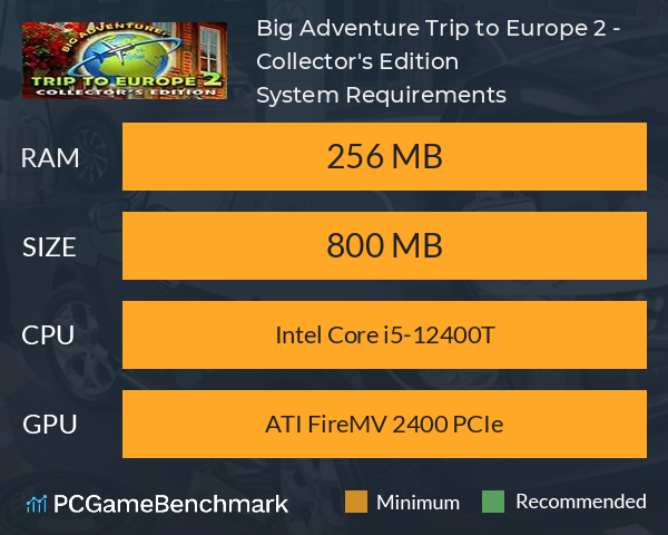 Big Adventure: Trip to Europe 2 - Collector's Edition System Requirements PC Graph - Can I Run Big Adventure: Trip to Europe 2 - Collector's Edition