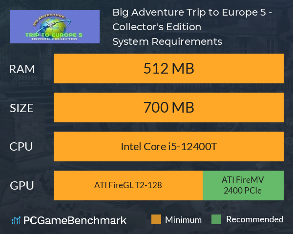 Big Adventure: Trip to Europe 5 - Collector's Edition System Requirements PC Graph - Can I Run Big Adventure: Trip to Europe 5 - Collector's Edition