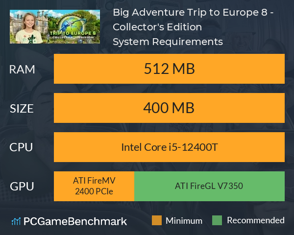 Big Adventure: Trip to Europe 8 - Collector's Edition System Requirements PC Graph - Can I Run Big Adventure: Trip to Europe 8 - Collector's Edition