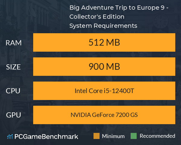 Big Adventure: Trip to Europe 9 - Collector's Edition System Requirements PC Graph - Can I Run Big Adventure: Trip to Europe 9 - Collector's Edition