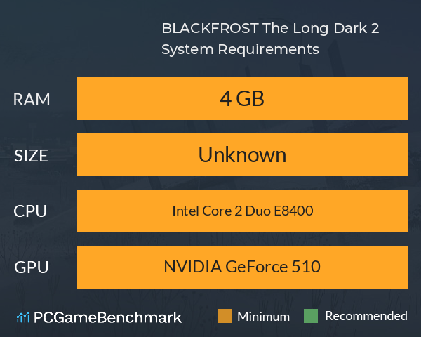 BLACKFROST: The Long Dark 2 System Requirements PC Graph - Can I Run BLACKFROST: The Long Dark 2