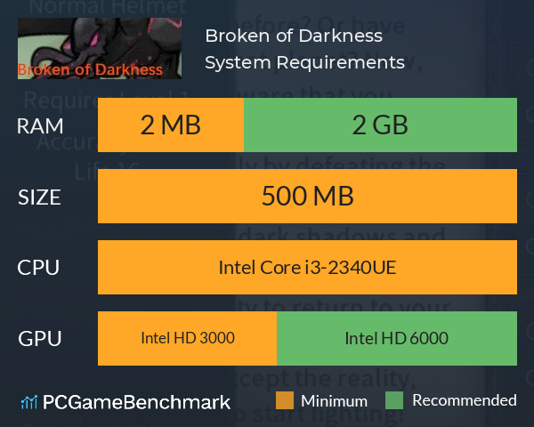 Broken of Darkness System Requirements PC Graph - Can I Run Broken of Darkness