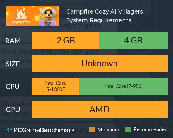 Campfire: Cozy AI Villagers System Requirements PC Graph - Can I Run Campfire: Cozy AI Villagers