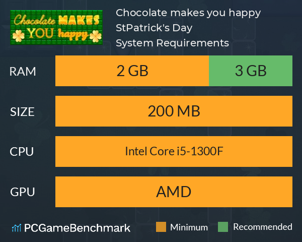 Chocolate makes you happy: St.Patrick's Day System Requirements PC Graph - Can I Run Chocolate makes you happy: St.Patrick's Day