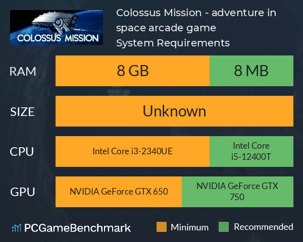 Colossus Mission - adventure in space, arcade game System Requirements PC Graph - Can I Run Colossus Mission - adventure in space, arcade game