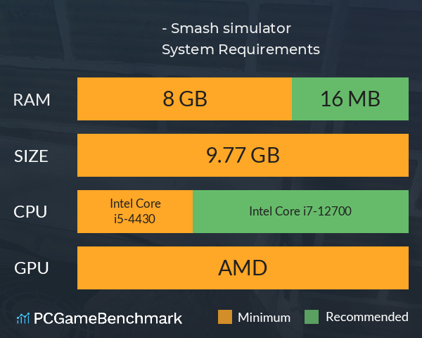 摧毁模拟器 - 街头判官（Smash simulator） System Requirements PC Graph - Can I Run 摧毁模拟器 - 街头判官（Smash simulator）