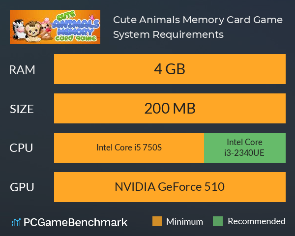 Cute Animals Memory Card Game System Requirements PC Graph - Can I Run Cute Animals Memory Card Game