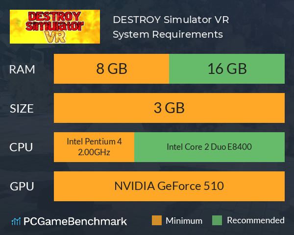 DESTROY Simulator VR System Requirements PC Graph - Can I Run DESTROY Simulator VR