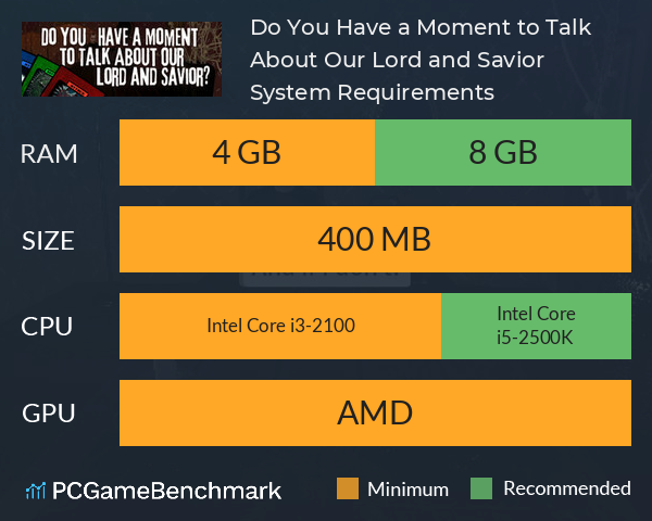 Do You Have a Moment to Talk About Our Lord and Savior? System Requirements PC Graph - Can I Run Do You Have a Moment to Talk About Our Lord and Savior?