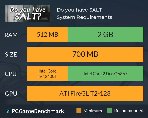 Do you have SALT? System Requirements PC Graph - Can I Run Do you have SALT?