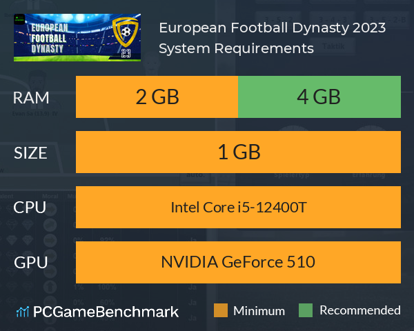 European Football Dynasty 2023 System Requirements PC Graph - Can I Run European Football Dynasty 2023