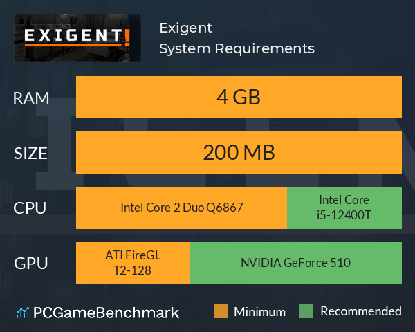 Exigent System Requirements PC Graph - Can I Run Exigent