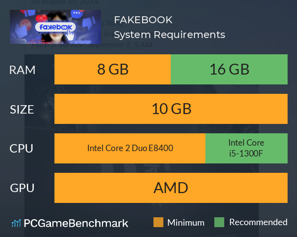 FAKEBOOK System Requirements PC Graph - Can I Run FAKEBOOK