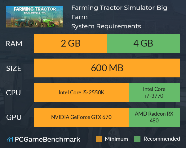 Farming Tractor Simulator: Big Farm System Requirements PC Graph - Can I Run Farming Tractor Simulator: Big Farm