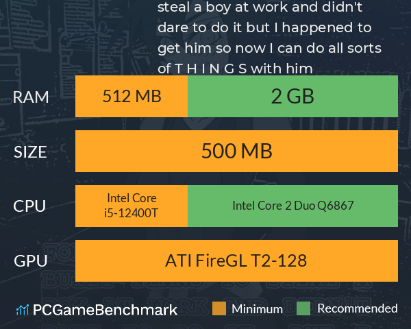 For a long time, I built plans to steal a boy at work and didn't dare to do it, but I happened to get him, so now I can do all sorts of T H I N G S with him… System Requirements PC Graph - Can I Run For a long time, I built plans to steal a boy at work and didn't dare to do it, but I happened to get him, so now I can do all sorts of T H I N G S with him…