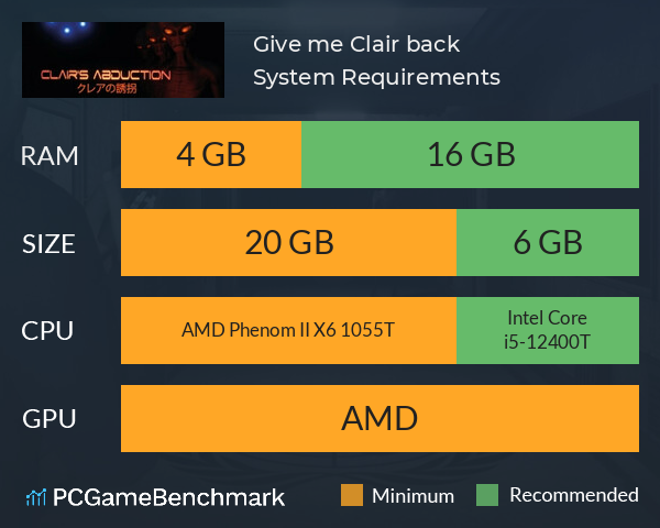 Give me Clair back System Requirements PC Graph - Can I Run Give me Clair back