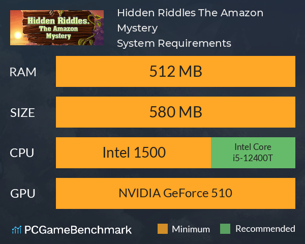Hidden Riddles. The Amazon Mystery System Requirements PC Graph - Can I Run Hidden Riddles. The Amazon Mystery