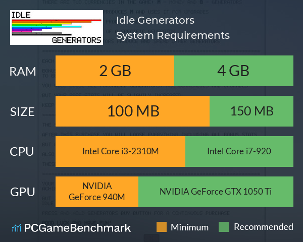 Idle: Generators System Requirements PC Graph - Can I Run Idle: Generators