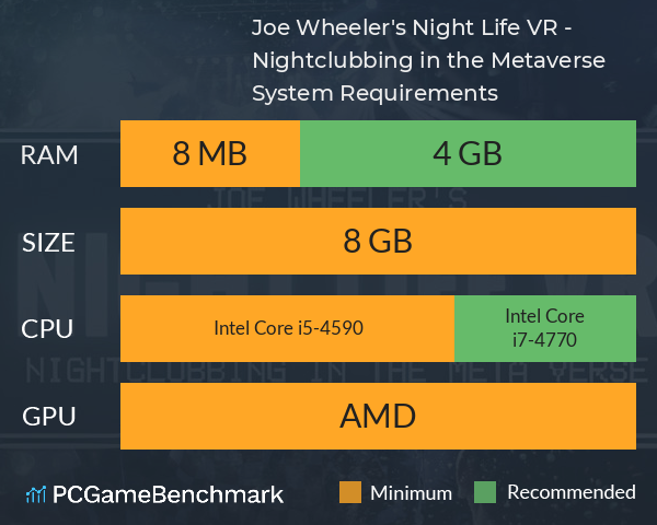 Joe Wheeler's Night Life VR - Nightclubbing in the Metaverse System Requirements PC Graph - Can I Run Joe Wheeler's Night Life VR - Nightclubbing in the Metaverse