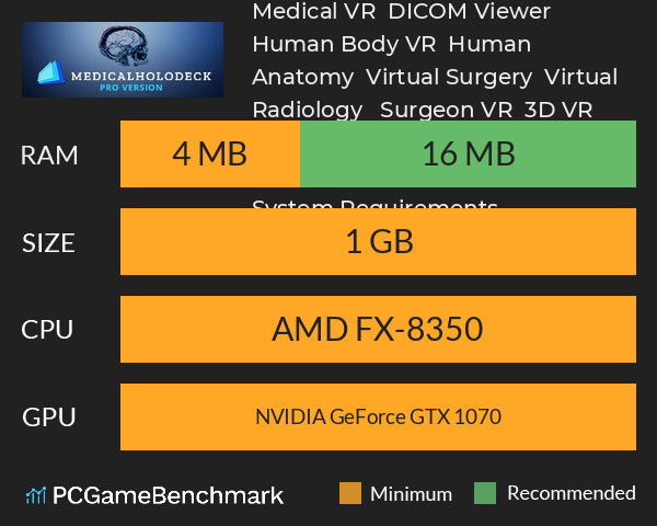MEDICALHOLODECK PRO FREE TRIAL | FULL FEATURES FOR 30 DAYS | Medical Virtual Reality | Medical VR | DICOM Viewer | Human Body VR | Human Anatomy | Virtual Surgery | Virtual Radiology  | Surgeon VR | 3D VR | Human Organs | Health | Healthcare | Nurse VR System Requirements PC Graph - Can I Run MEDICALHOLODECK PRO FREE TRIAL | FULL FEATURES FOR 30 DAYS | Medical Virtual Reality | Medical VR | DICOM Viewer | Human Body VR | Human Anatomy | Virtual Surgery | Virtual Radiology  | Surgeon VR | 3D VR | Human Organs | Health | Healthcare | Nurse VR