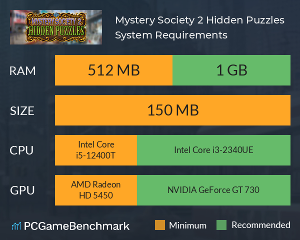 Mystery Society 2: Hidden Puzzles System Requirements PC Graph - Can I Run Mystery Society 2: Hidden Puzzles