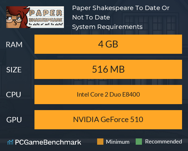 Paper Shakespeare: To Date Or Not To Date? System Requirements PC Graph - Can I Run Paper Shakespeare: To Date Or Not To Date?