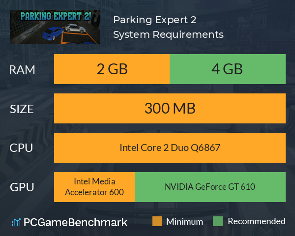 Parking Expert 2! System Requirements PC Graph - Can I Run Parking Expert 2!