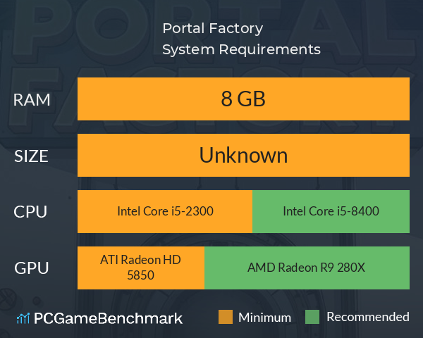 Portal Factory System Requirements PC Graph - Can I Run Portal Factory