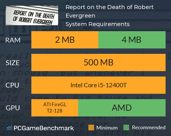 Report on the Death of Robert Evergreen System Requirements PC Graph - Can I Run Report on the Death of Robert Evergreen