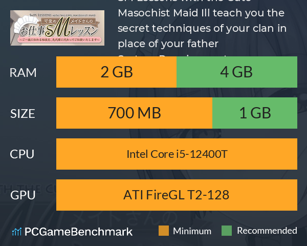 S&M Lessons with the Cute Masochist Maid: I’ll teach you the secret techniques of your clan in place of your father! System Requirements PC Graph - Can I Run S&M Lessons with the Cute Masochist Maid: I’ll teach you the secret techniques of your clan in place of your father!