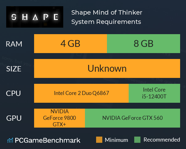 Shape: Mind of Thinker System Requirements PC Graph - Can I Run Shape: Mind of Thinker