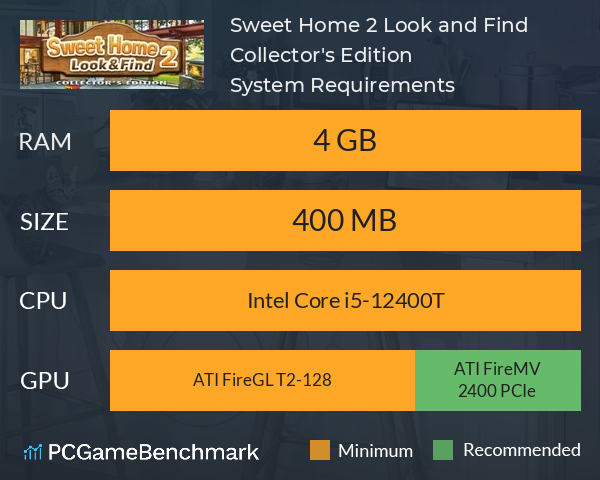 Sweet Home 2: Look and Find Collector's Edition System Requirements PC Graph - Can I Run Sweet Home 2: Look and Find Collector's Edition