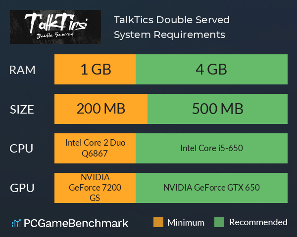 TalkTics: Double Served System Requirements PC Graph - Can I Run TalkTics: Double Served