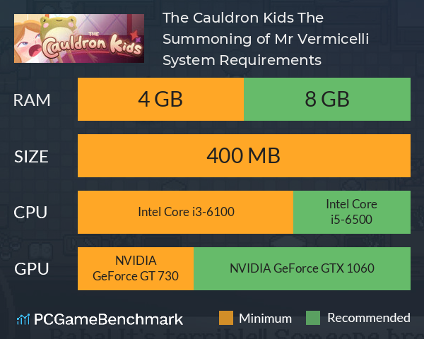 The Cauldron Kids: The Summoning of Mr. Vermicelli System Requirements PC Graph - Can I Run The Cauldron Kids: The Summoning of Mr. Vermicelli