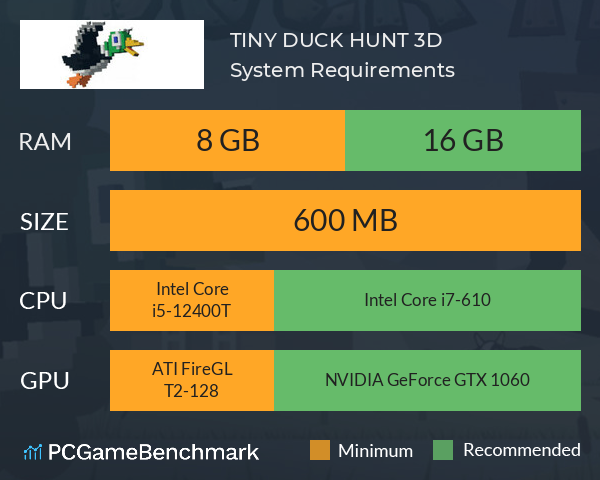 TINY DUCK HUNT 3D System Requirements PC Graph - Can I Run TINY DUCK HUNT 3D