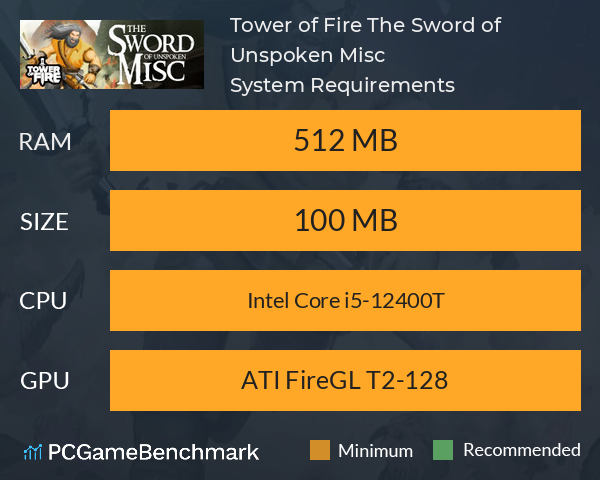 Tower of Fire: The Sword of Unspoken Misc System Requirements PC Graph - Can I Run Tower of Fire: The Sword of Unspoken Misc