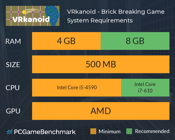 VRkanoid - Brick Breaking Game System Requirements PC Graph - Can I Run VRkanoid - Brick Breaking Game