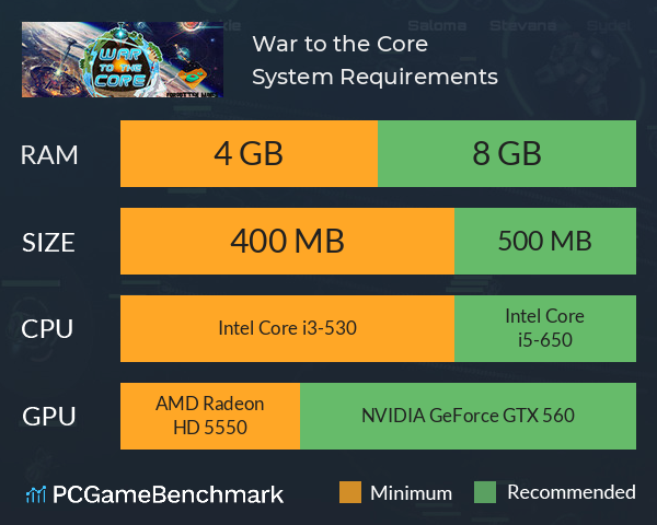 War to the Core System Requirements PC Graph - Can I Run War to the Core